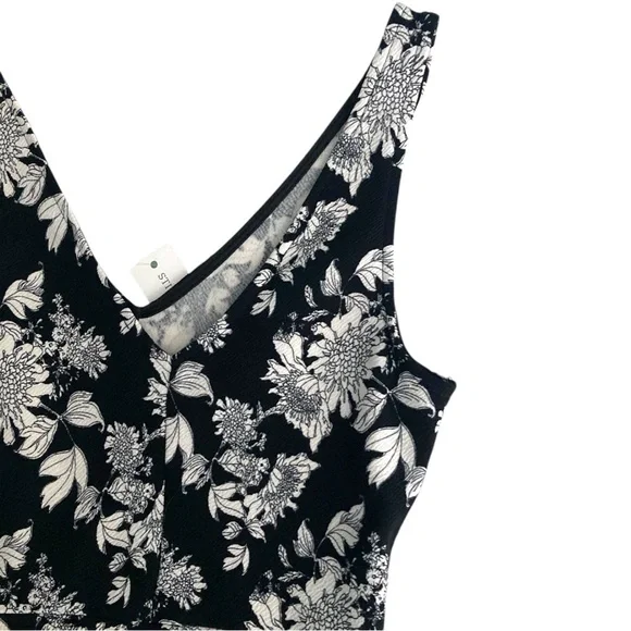 Soloiste Audrey Knit Sleeveless Black White Floral Flare V-Neck Dress New Sz S - Picture 9 of 16